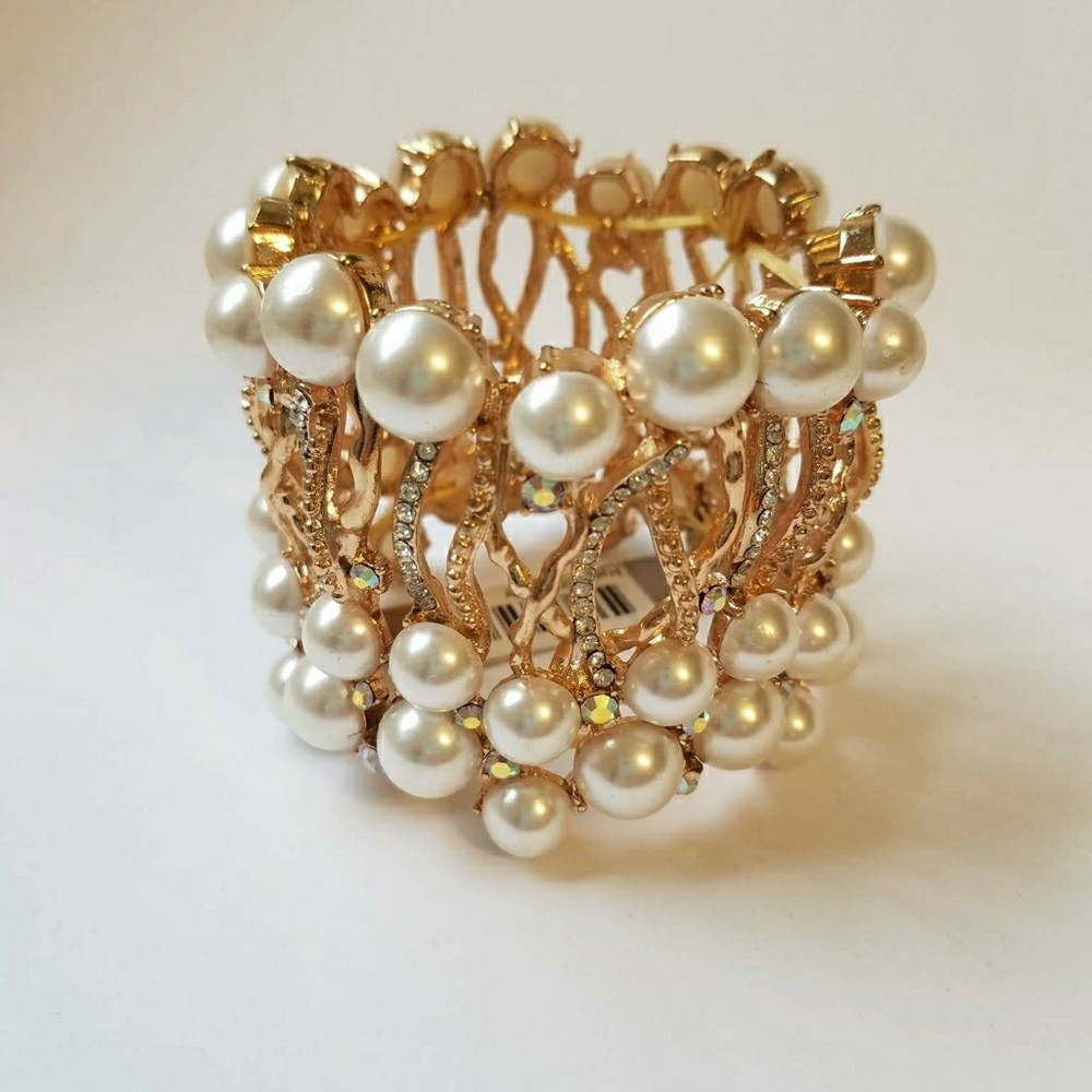 Pearl and Rhinestone Statement Bracelet